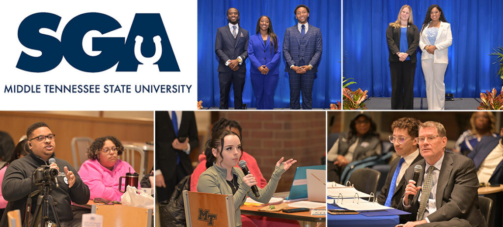 SGA promo, features students running for positions with SGA at MTSU,a nd visitors asking questions